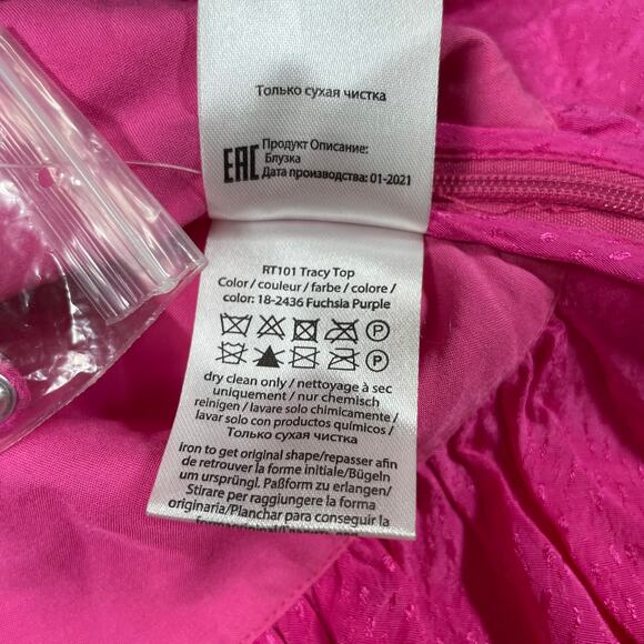 Rotate Birger Christensen NWT Tracy Peplum Top Size 4 Barbie Pink Ruched V-Neck - Picture 9 of 16